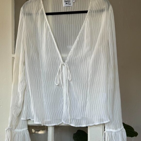 White Front Tie Top with Sleeve Ties - Picture 2 of 2